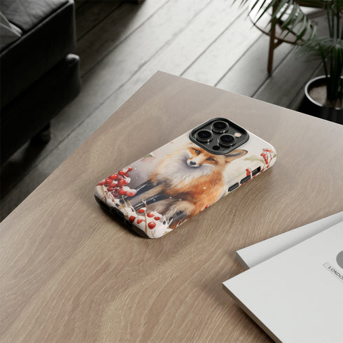 Christmas Fox in a Wreath of Red Berries - Impact Resistant Phone Case